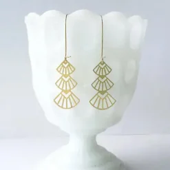 Art Deco Triangles Stacked Earrings Gold