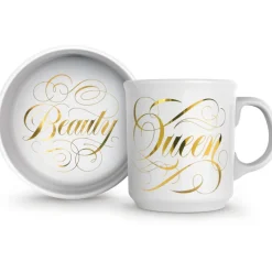 Beauty Queen Ceramic Mug & Cat Bowl Set