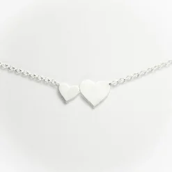 Big & Little Hearts Necklace Brushed Silver