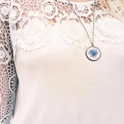 Blue Queen Anne's Lace Necklace Antique Bronze