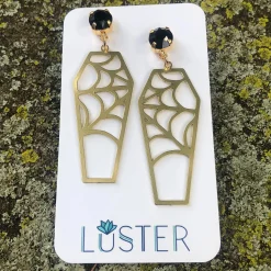 Brass Cobweb Coffin Earrings