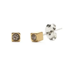 Brass Cube With Crystal Stud Earrings