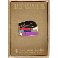 Cat With Books Enamel Pin