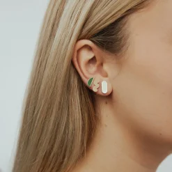 Green Half Circle Stud Earrings