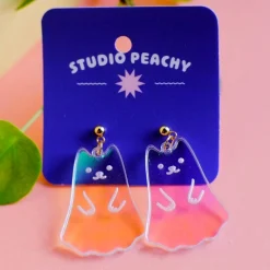 Iridescent Ghost Cat Earrings