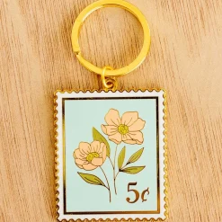 Light Blue Floral Stamp Keychain