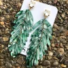 Long Leaf Drop Earrings Green