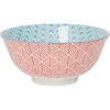 Red Blue Leaf Geo Stamped Bowl 6 Inch