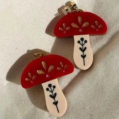 Red Folk Mushroom Earrings