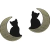 Small Cat In Moon Earrings