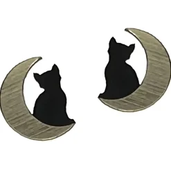 Small Cat In Moon Earrings