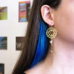 Sun And Moon Earrings With Vintage Clear Star Beads