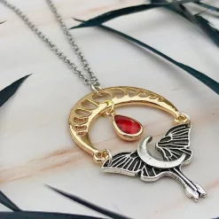 Teardrop Moon Phase Necklace Red